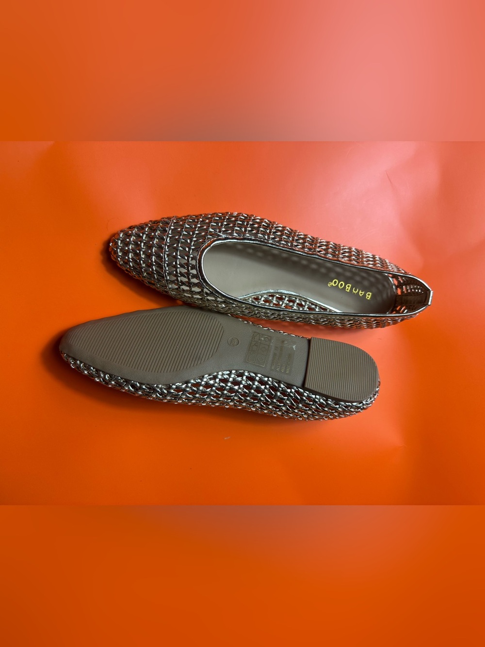 BAMBOO Metallic Woven Pointed Toe Flats - Silver - Picture 2 of 15
